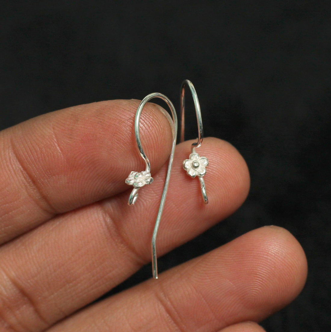 92.5 Sterling Silver Ear wire with Small Flower 21x18mm