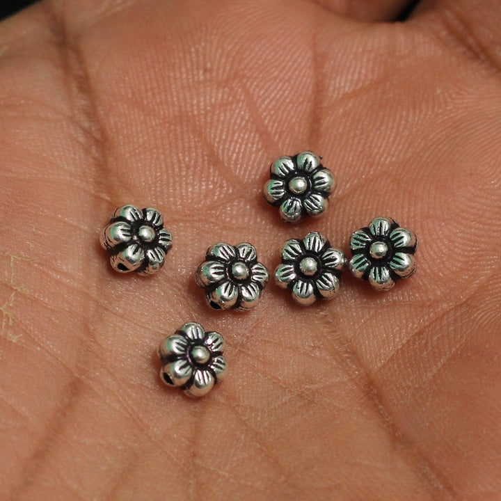 92.5 Sterling Silver Flower Spacer Bead 6x4mm